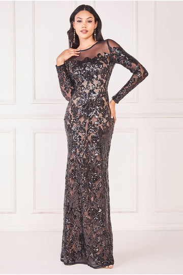 Floral Sequin Mesh Maxi Goddiva